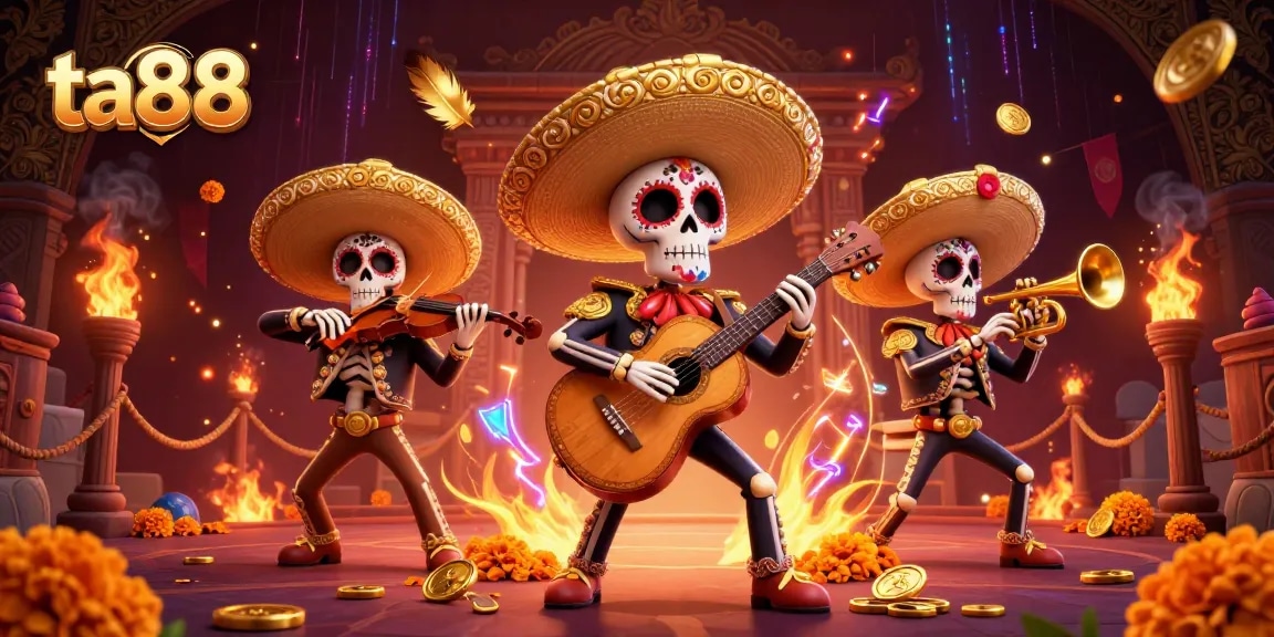 Experience ta88's vibrant casino scene with a festive mariachi band and dynamic gaming elements.