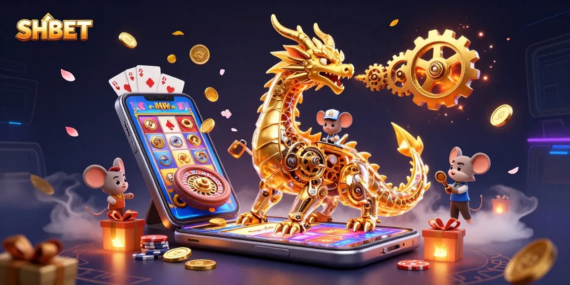 Experience thrilling games at SHBET with a golden dragon guarding your fortune and vibrant slot visuals.