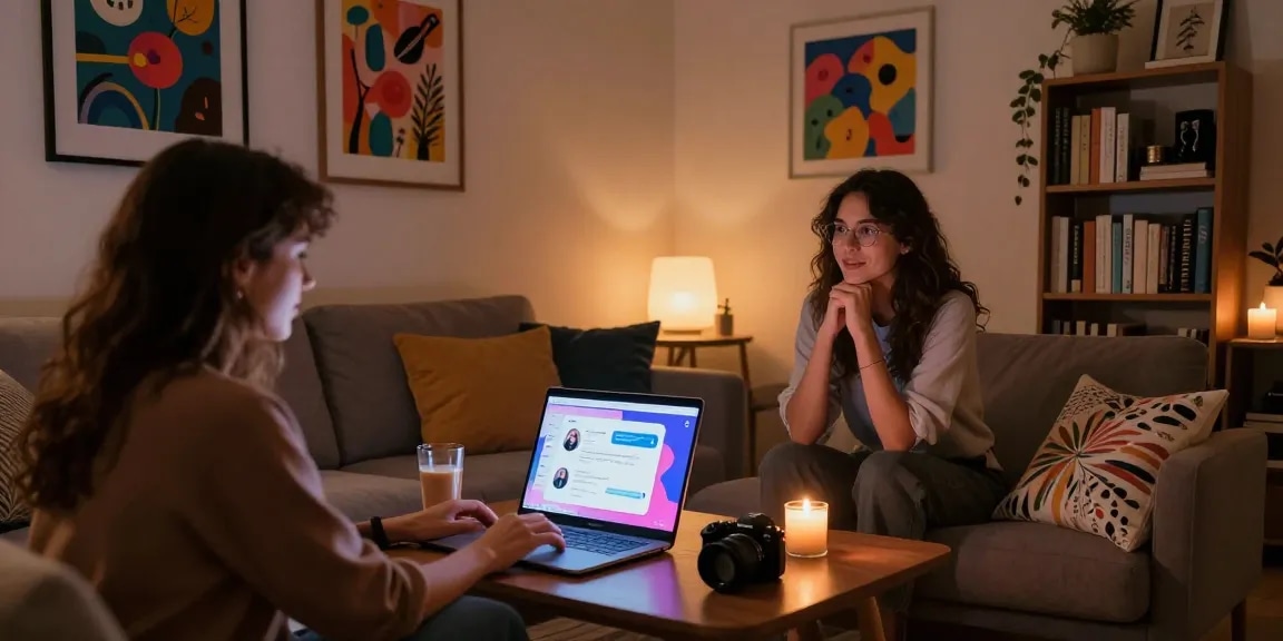 Engaging NSFW chat bot interface displayed in a cozy, inviting room.