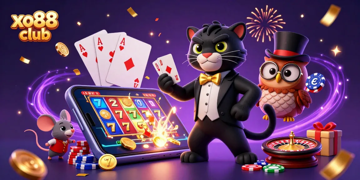 Experience big wins at the xo88 club with our captivating gaming scene featuring engaging characters and vibrant casino elements.