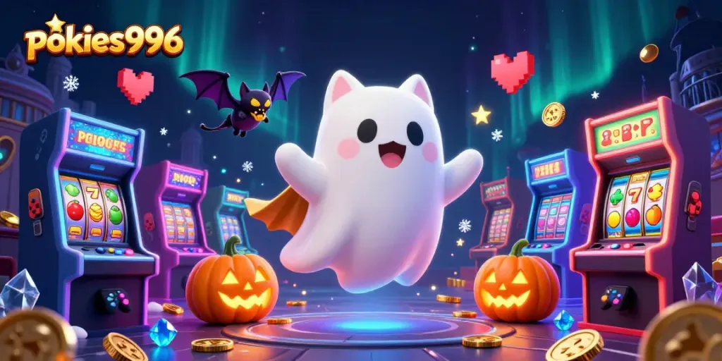 Engage with pokies996 by spinning themed slots in a vibrant haunted casino setting.