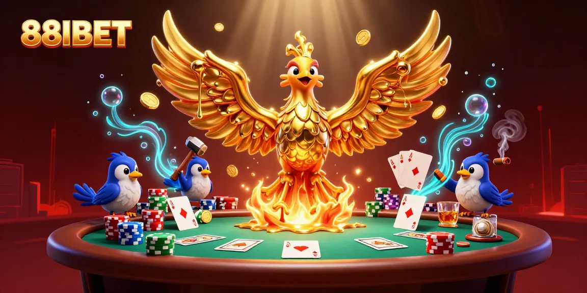 Experience thrilling gameplay at 88IBET with a vibrant casino scene, featuring a golden phoenix.