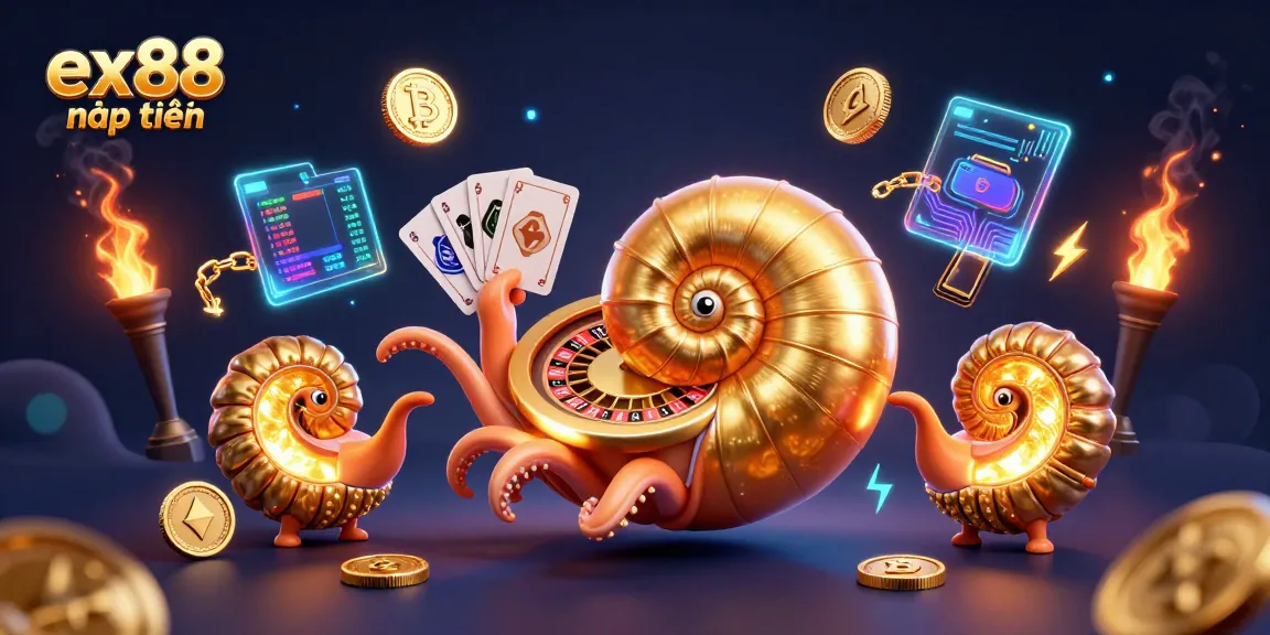 Experience ex88 nạp tiền with vibrant casino elements and dynamic game action in a 3D illustration.