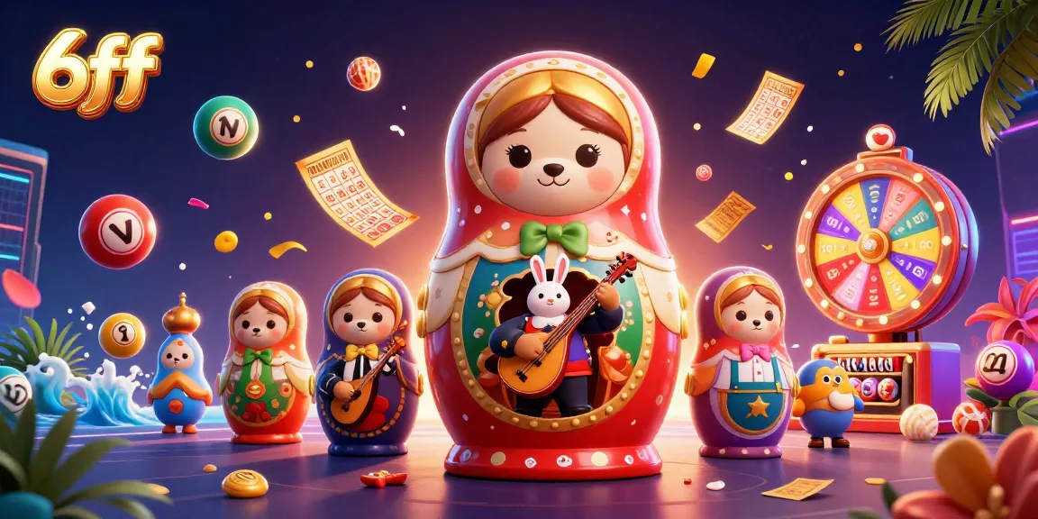 Experience 6ff's thrilling atmosphere with colorful lottery balls and engaging casino characters.