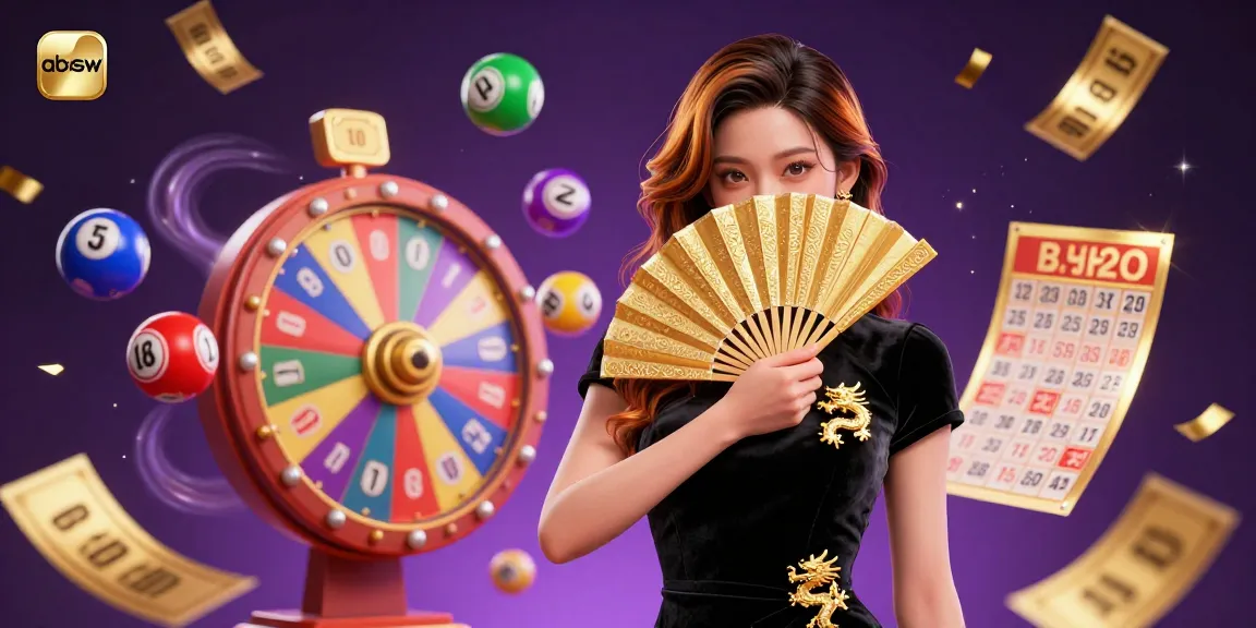 Engage with abssw's vibrant lottery scene featuring dynamic numbered balls and a captivating Asian woman promoting excitement.