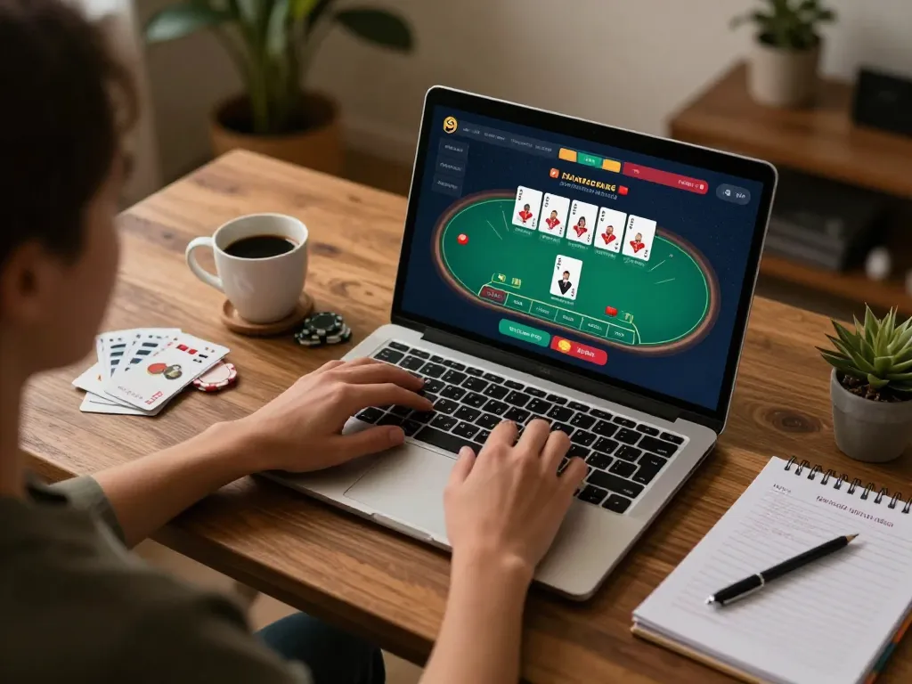 Engaging in strategic poker play on FIVE88's online platform from a cozy home workspace.