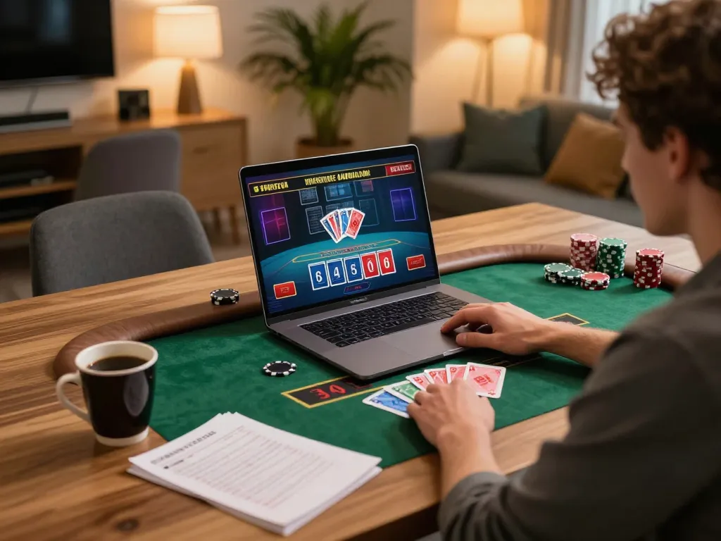 Engaging in a live online casino game on keonhacai22, showcasing strategic betting notes and a cozy setup.