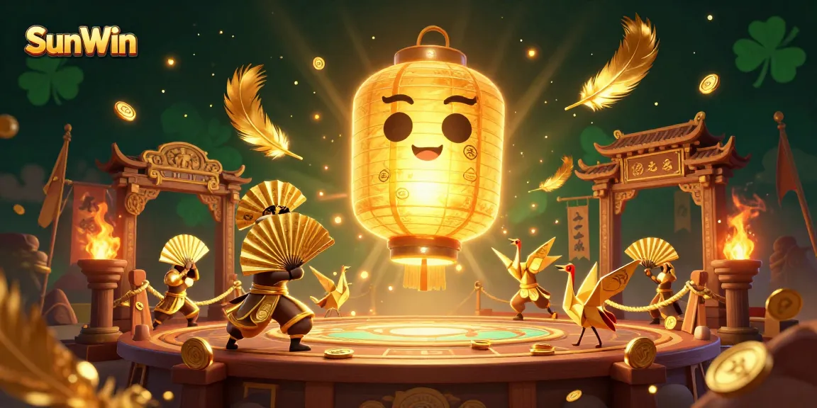Engage with thrilling games at SunWin, showcasing a vivid night market casino scene with golden lantern spirit and warriors.
