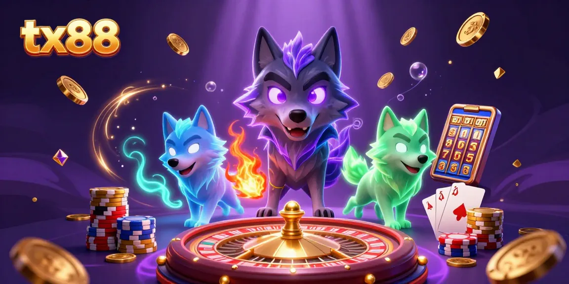 Experience thrilling gameplay at tx88 with energetic ghostly wolves and vibrant casino elements.