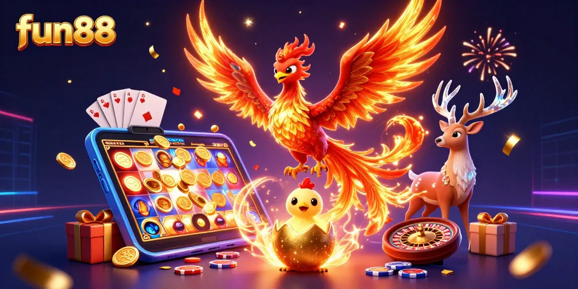 Experience fun88 with vibrant 3D casino elements, including phoenixes and gaming excitement.