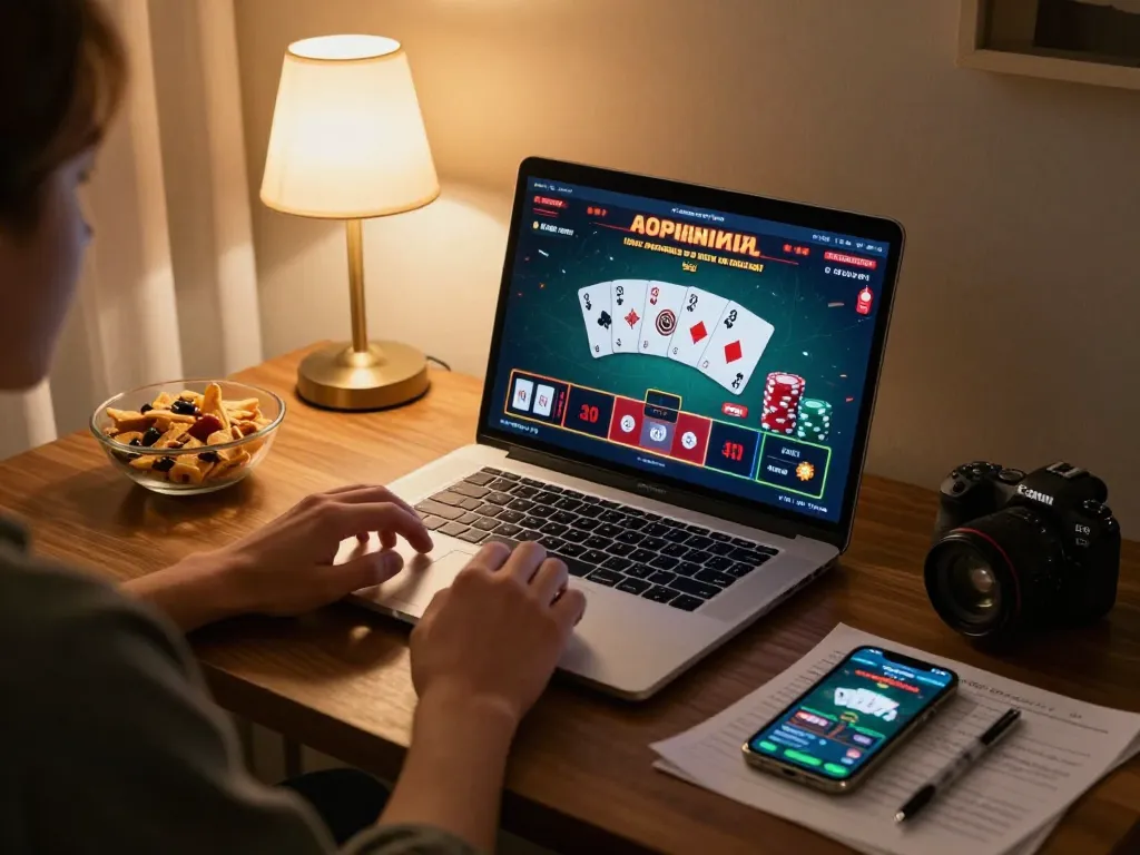 Engaging in online gaming at home with https://nk88.moe/ focusing on strategy and excitement of casino gameplay.