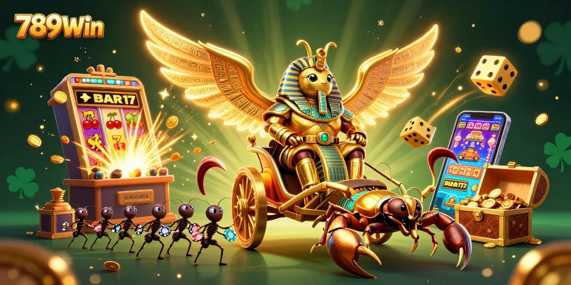 Experience thrilling gaming with 789Win's captivating casino illustration featuring vibrant slot machines and action-packed elements.