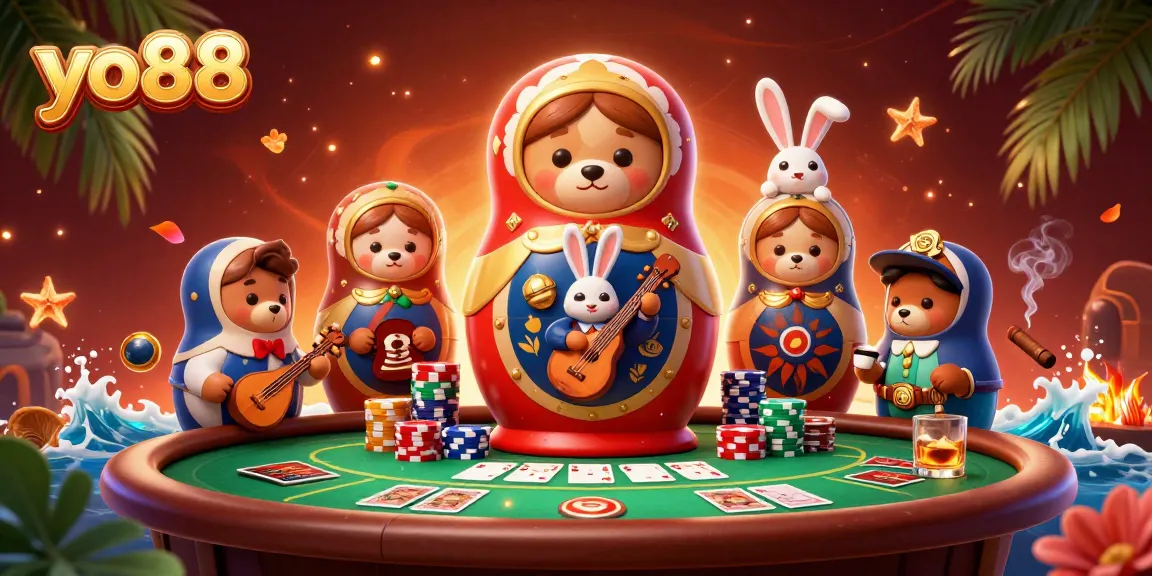 Experience thrilling casino action with yo88 in this vibrant 3D illustration featuring playful characters.