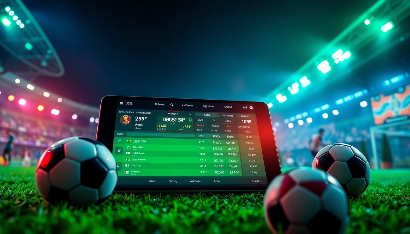 Real-time tỷ lệ kèo nhà cái displayed on a modern betting interface with football action, highlighting sports betting excitement.