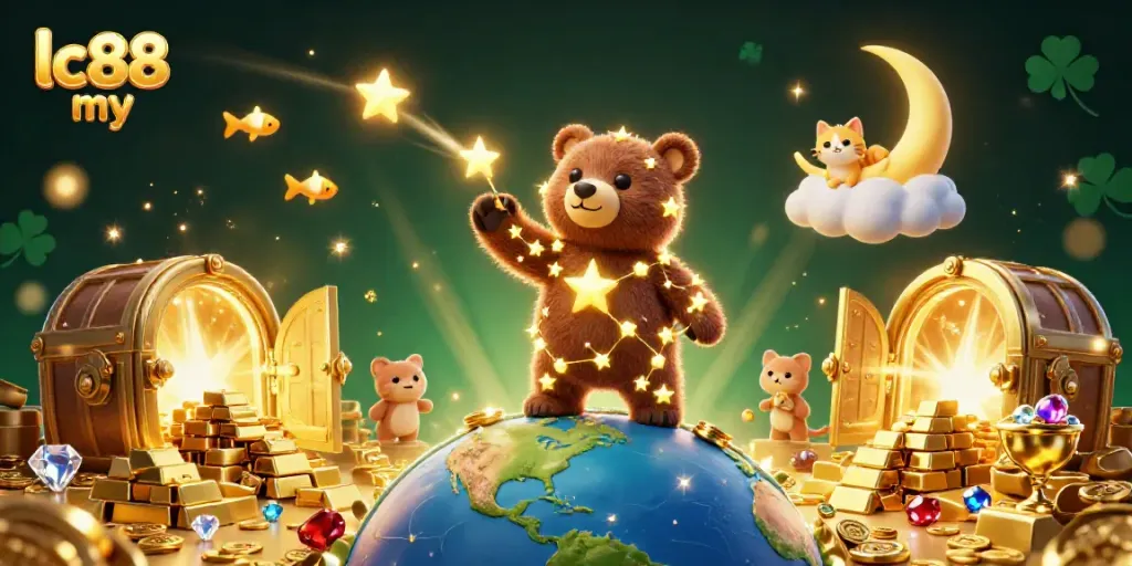 Experience the thrill of lc88 my as the constellation bear scoops up winnings in this vibrant casino scene.