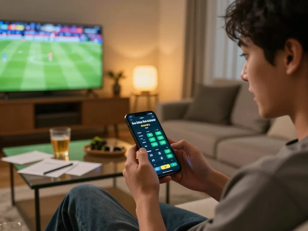 Experience kèo bóng đá trực tuyến in a modern home setting with intense sports betting action.
