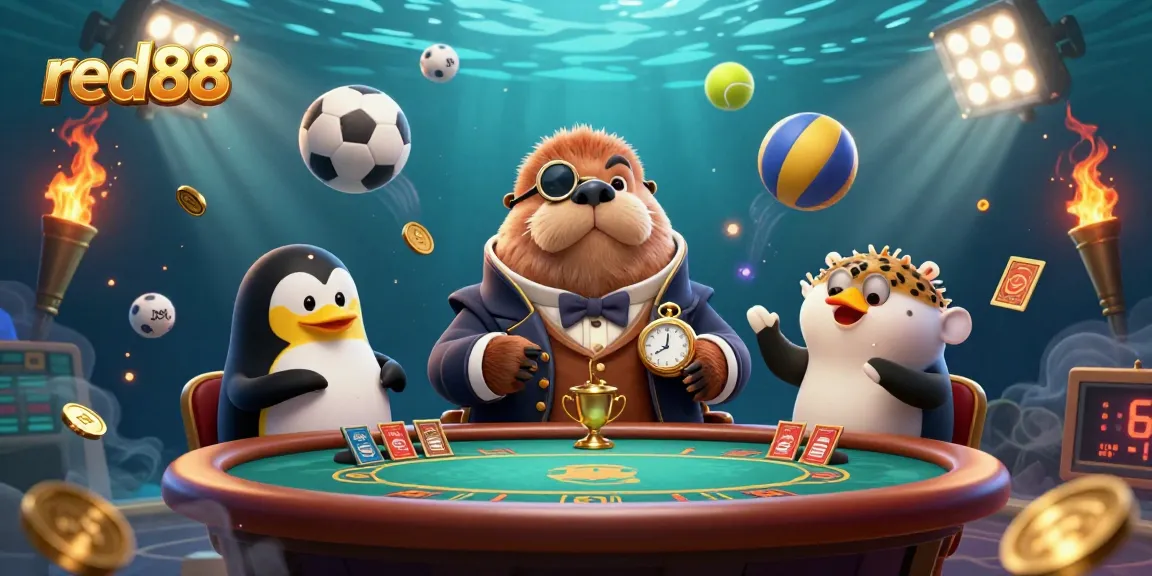Experience the thrill of wins with red88's underwater casino game featuring lively characters.