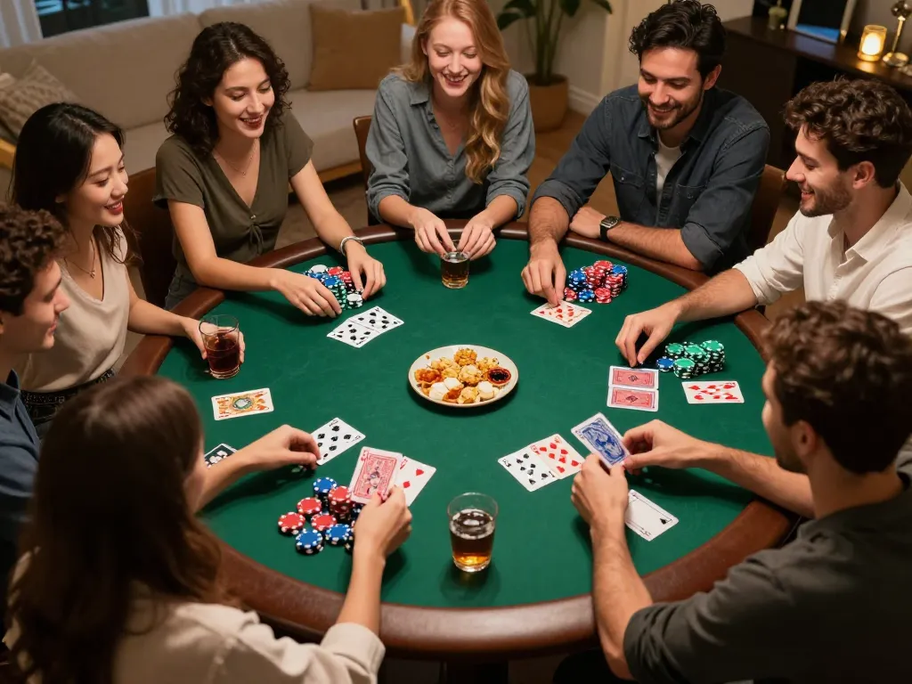 Friends enjoying a competitive poker night while betting at ssbet77, showcasing gaming strategy and social fun
