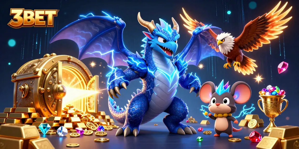 Win exciting games with 3BET in this vibrant casino illustration featuring dynamic characters.