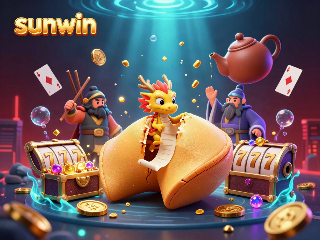 Experience thrilling gameplay with sunwin's giant golden fortune cookie, dragon, and dynamic casino elements.