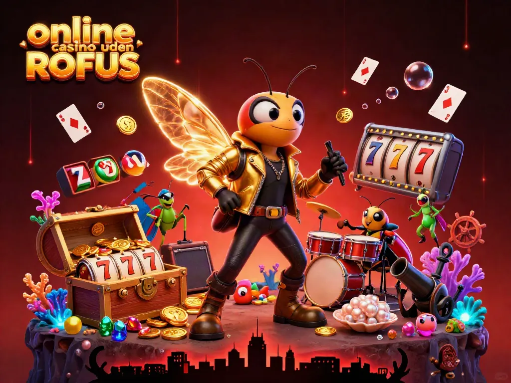 Engage in vibrant online casino uden ROFUS play with a thrilling 3D illustration of critter musicians amidst dazzling casino elements.