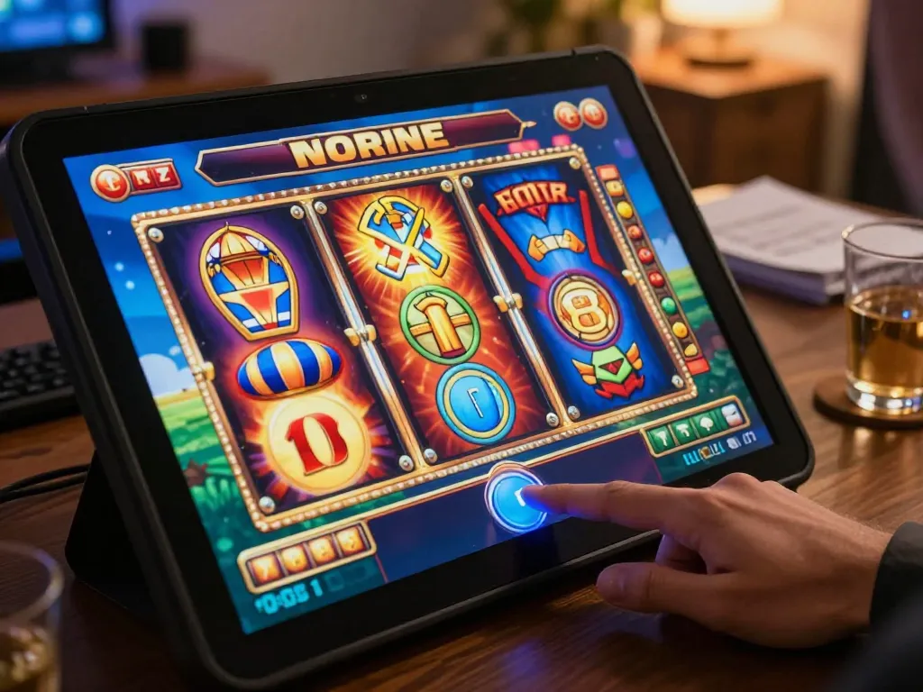 Players enjoying the exciting slot game five88 on a tablet, emphasizing strategic online gambling experience