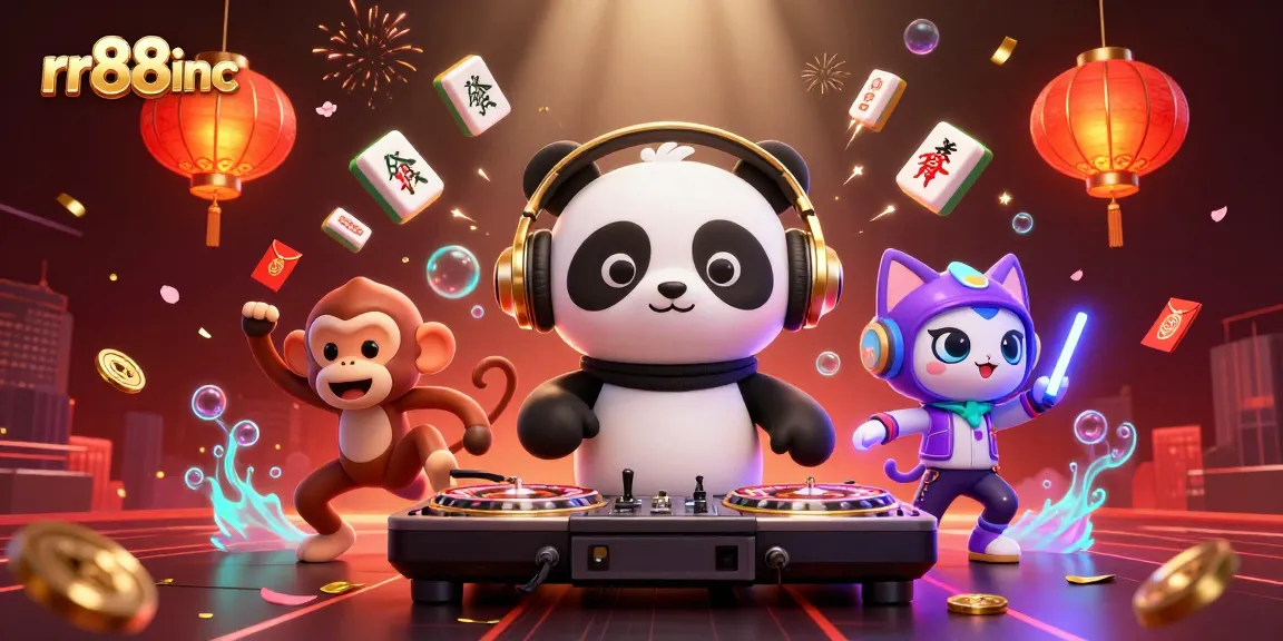 Engage with rr88inc's vibrant gaming atmosphere featuring lively characters and rich casino elements.