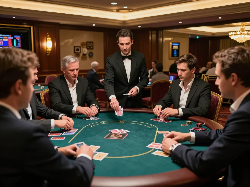 Hitclub players engaged in a strategic poker game in an upscale casino setting