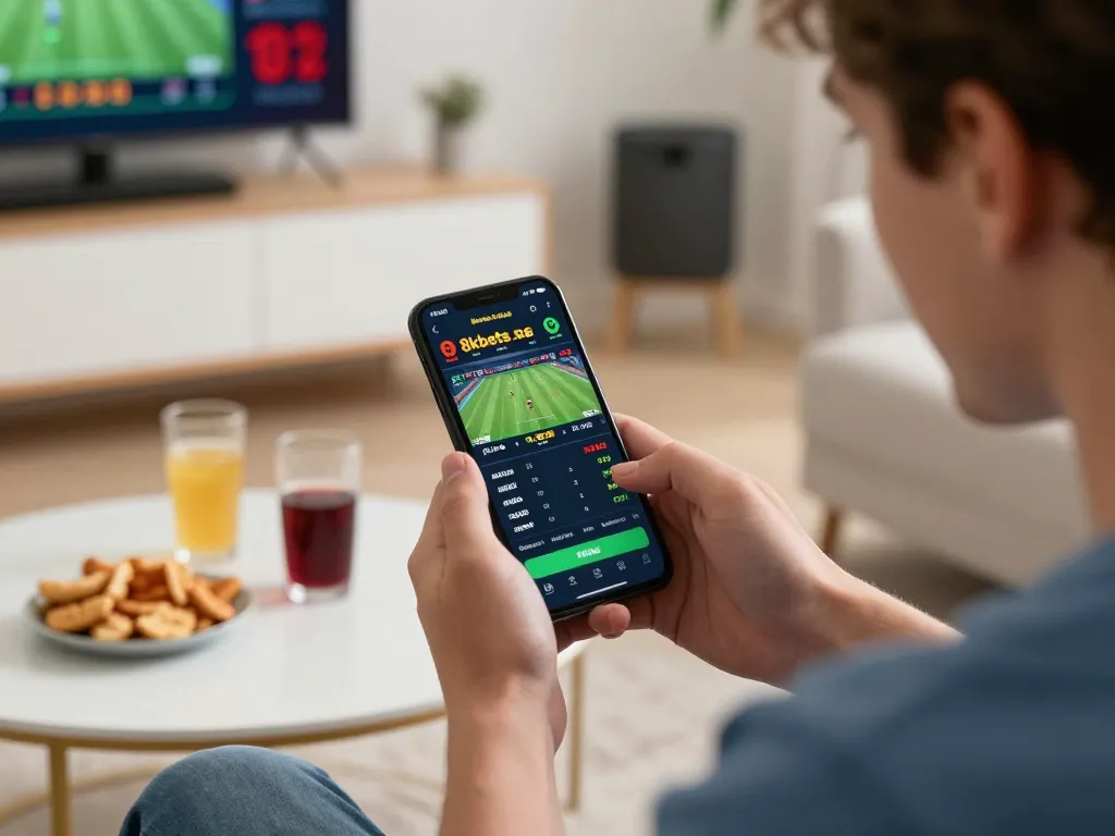 Engaging in mobile betting at https://8kbets.moe/ while enjoying a casual home atmosphere.