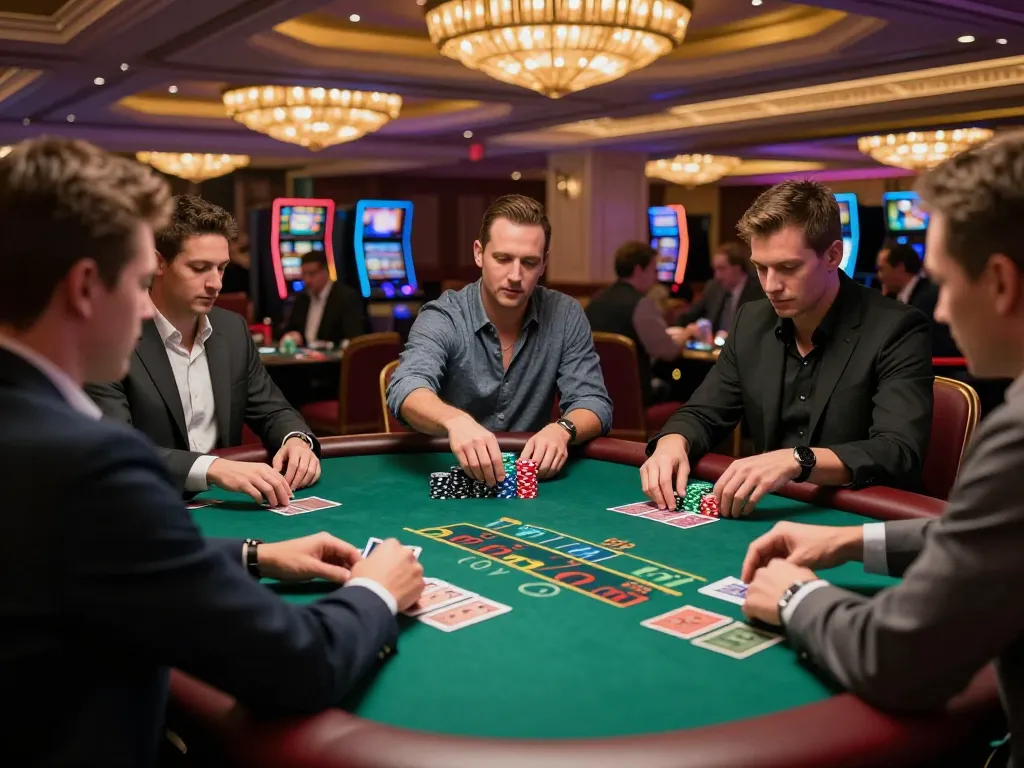 Players engaging in strategic gameplay at a RED88 blackjack table, highlighting casino excitement.