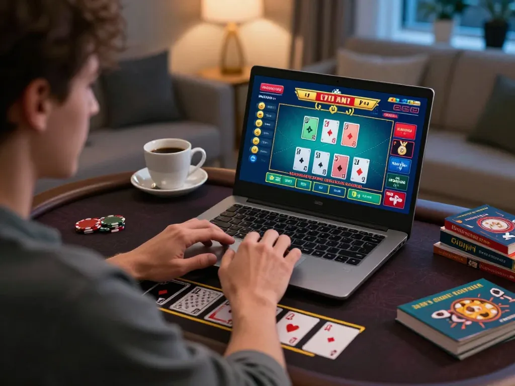 Engaged player enjoying a live dealer game at home with nhacaiuytin44, emphasizing online gambling excitement.