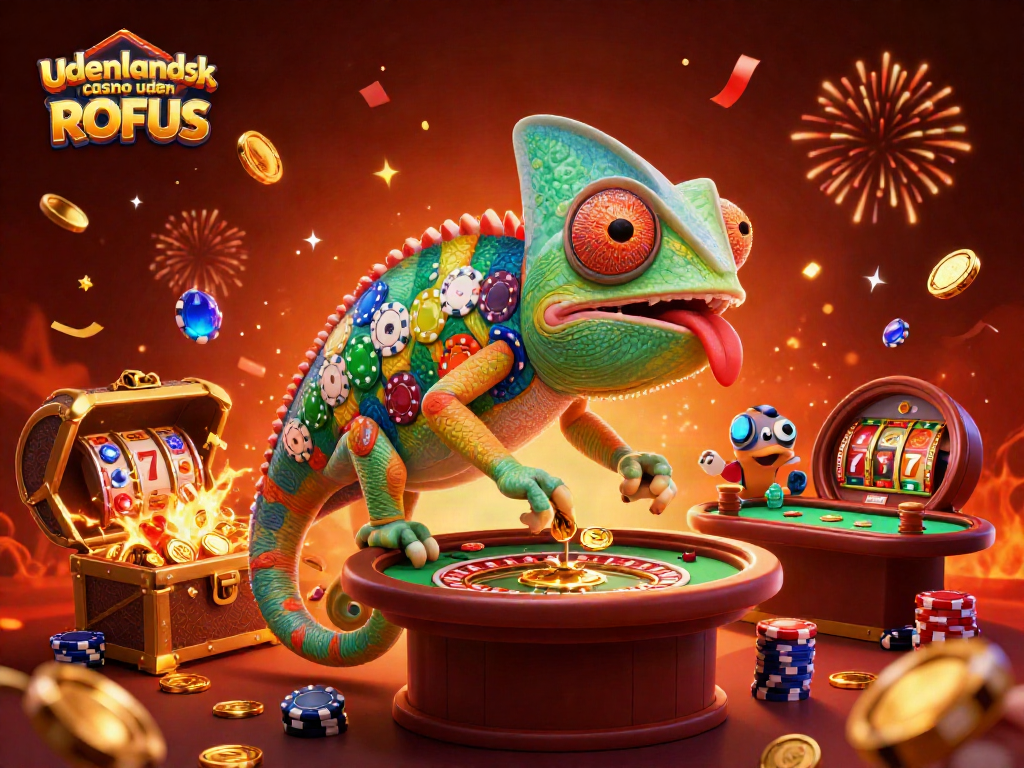 Engaging scene showcasing udenlandsk casino uden ROFUS with a colorful chameleon owner amidst exciting gaming elements.