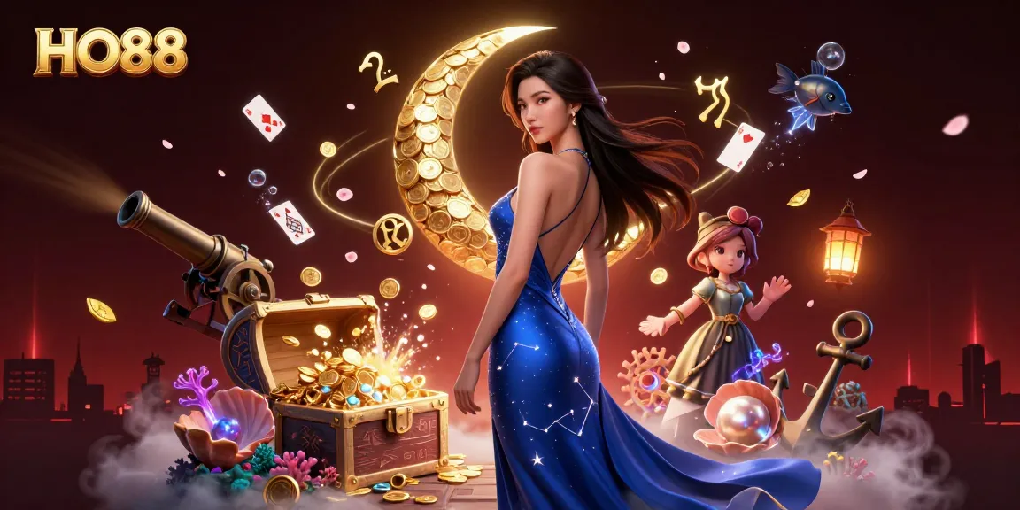 Engage with exciting casino action at HO88, featuring intricate visuals of games and thematic elements.