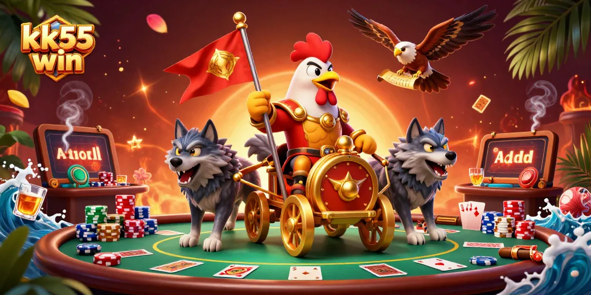 Experience the thrill of kk55 win at an explosive casino showdown with a dynamic rooster warlord.