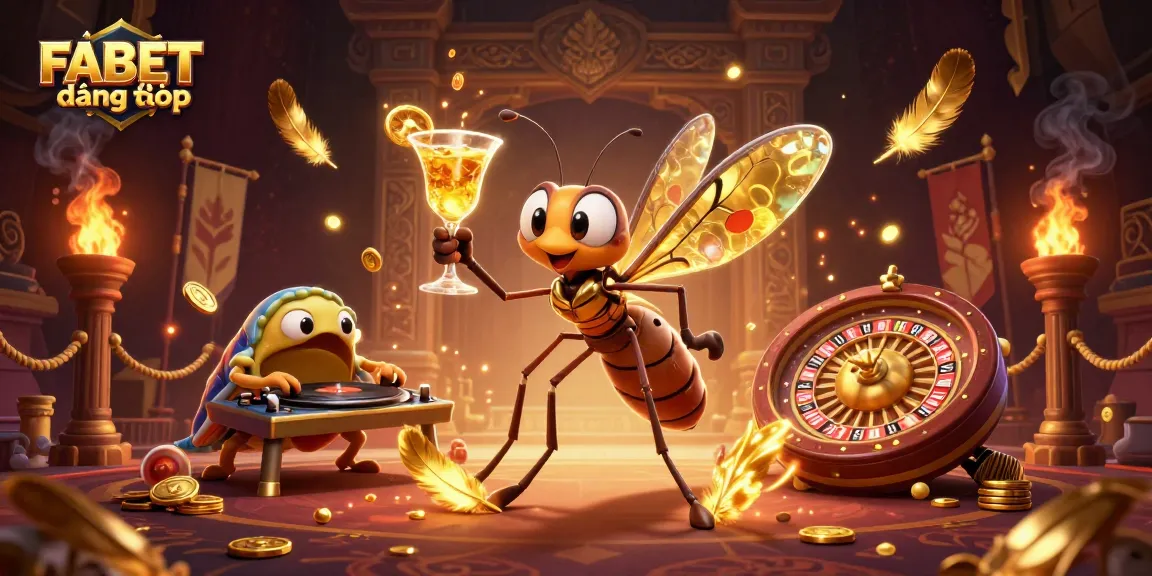 Experience FABET đăng nhập with a vibrant 3D casino scene featuring unique characters and gaming elements.