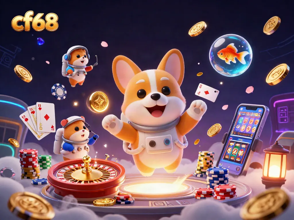 Engage with thrilling casino adventures at cf68, featuring a 3D animated corgi in a space station casino.
