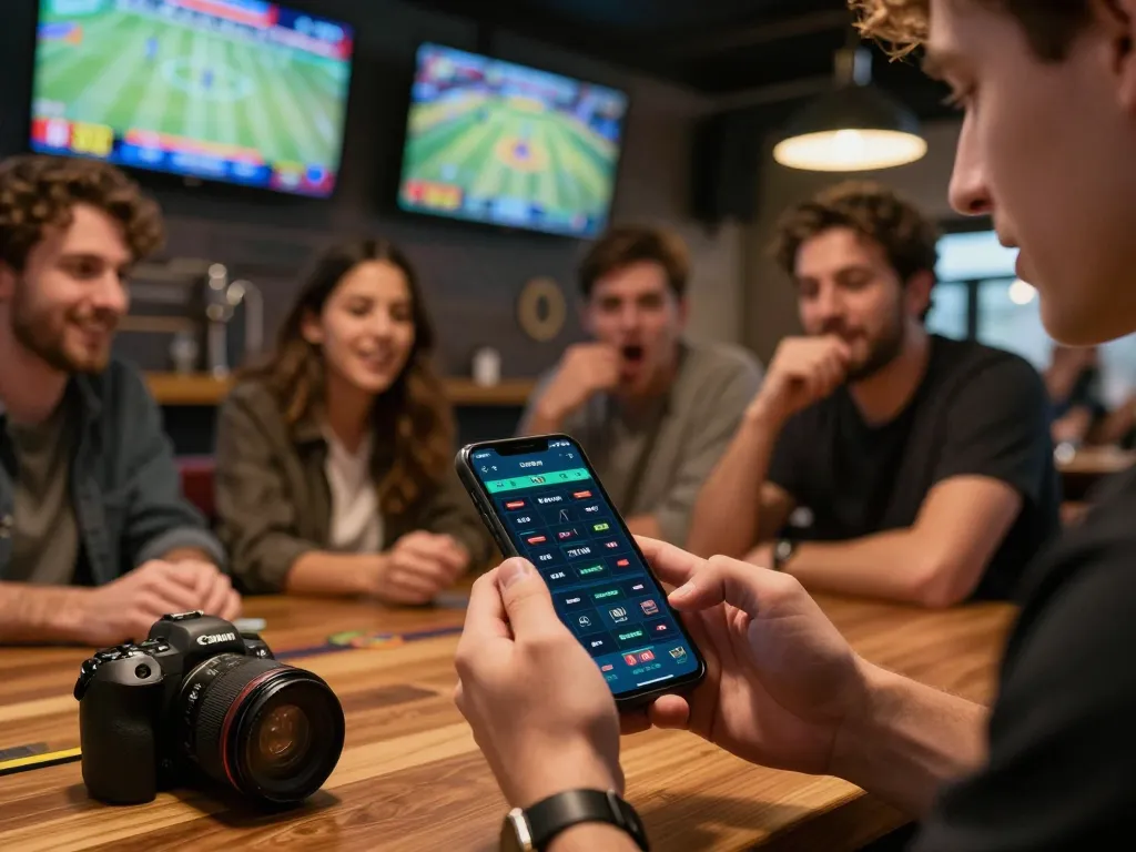 FC88 sports bettors placing live wagers on their favorite teams with mobile apps.
