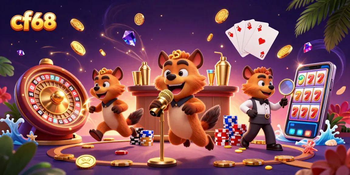 cf68 hyenas create a vibrant casino scene with a stand-up comic, bartender, and bouncer.
