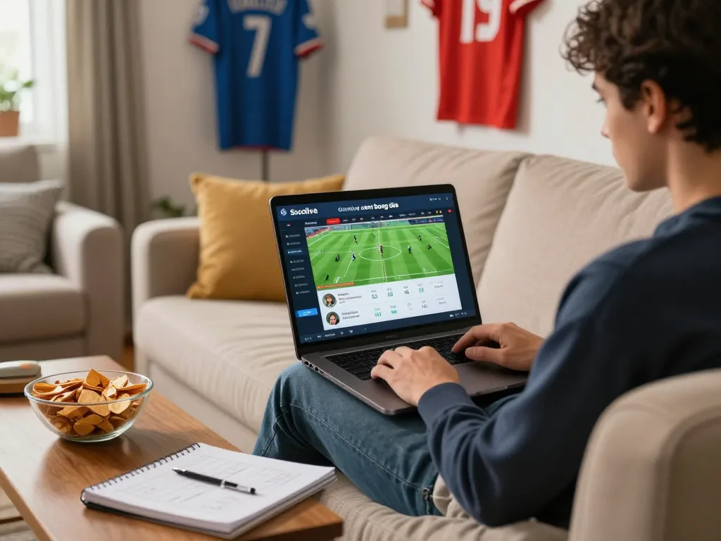Socolive xem bong da with a viewer engaged in online sports betting from home.