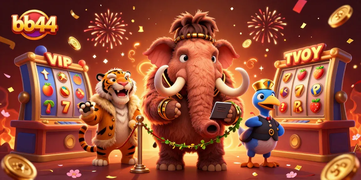Win big at bb44 with vibrant slot reels spinning and thrilling characters in a dynamic casino scene.
