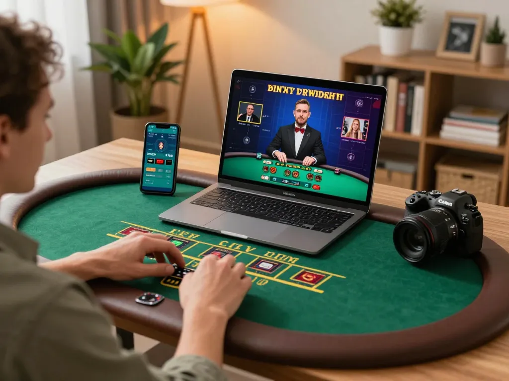 Engaging in live dealer blackjack at home with lu88vip online gaming setup.