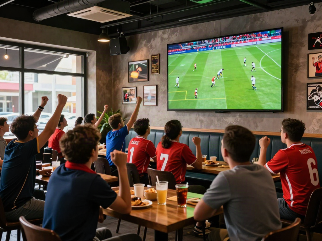 Fans enjoying cà khại tv live football streaming with vibrant cheers and sports memorabilia