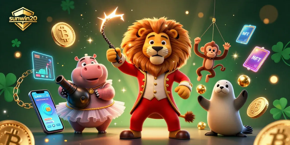 Experience the excitement of sunwin20 with a vibrant 3D casino scene featuring animated characters and crypto elements.