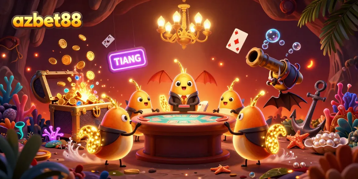Engage with azbet88 as glowworms illuminate a vibrant cave casino, showcasing thrilling games and treasure elements.
