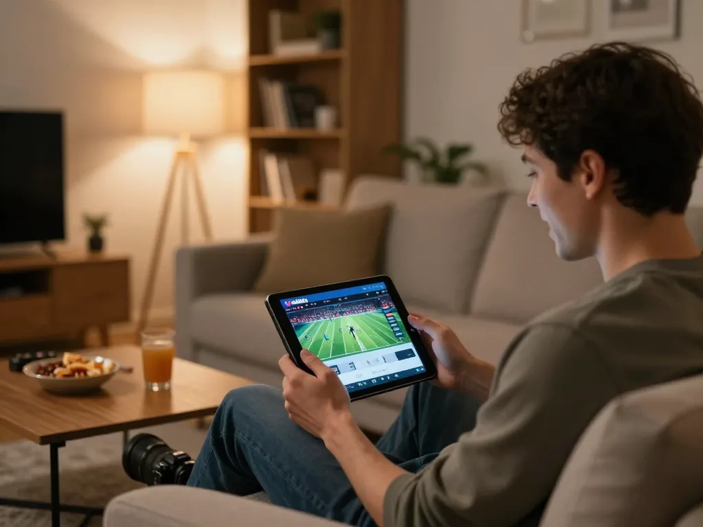 Xoilac tv user participates in online sports betting at home, enjoying a cozy and engaging atmosphere.