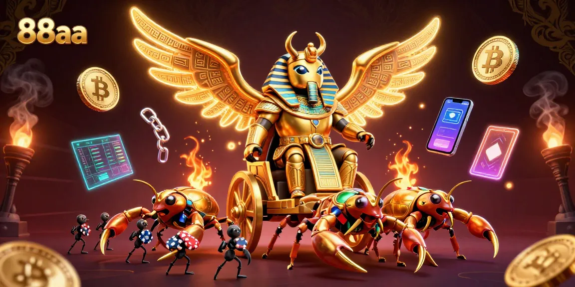 Experience thrilling gameplay with a 3D animated 88aa scarab beetle in a dazzling casino environment.