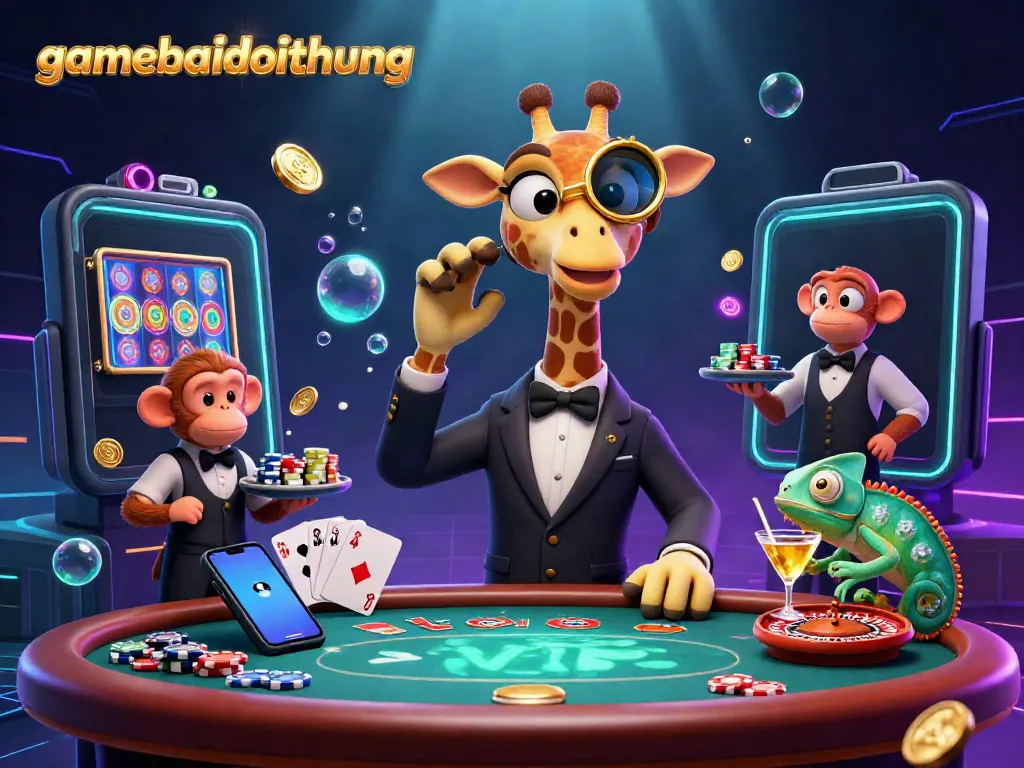 Experience the thrill of gamebaidoithuong with a high-roller giraffe and playful casino elements.