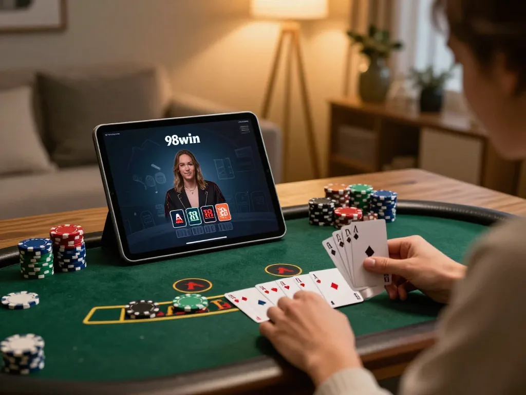 Player strategizing in an online blackjack game at 98win, showcasing commitment to winning strategies