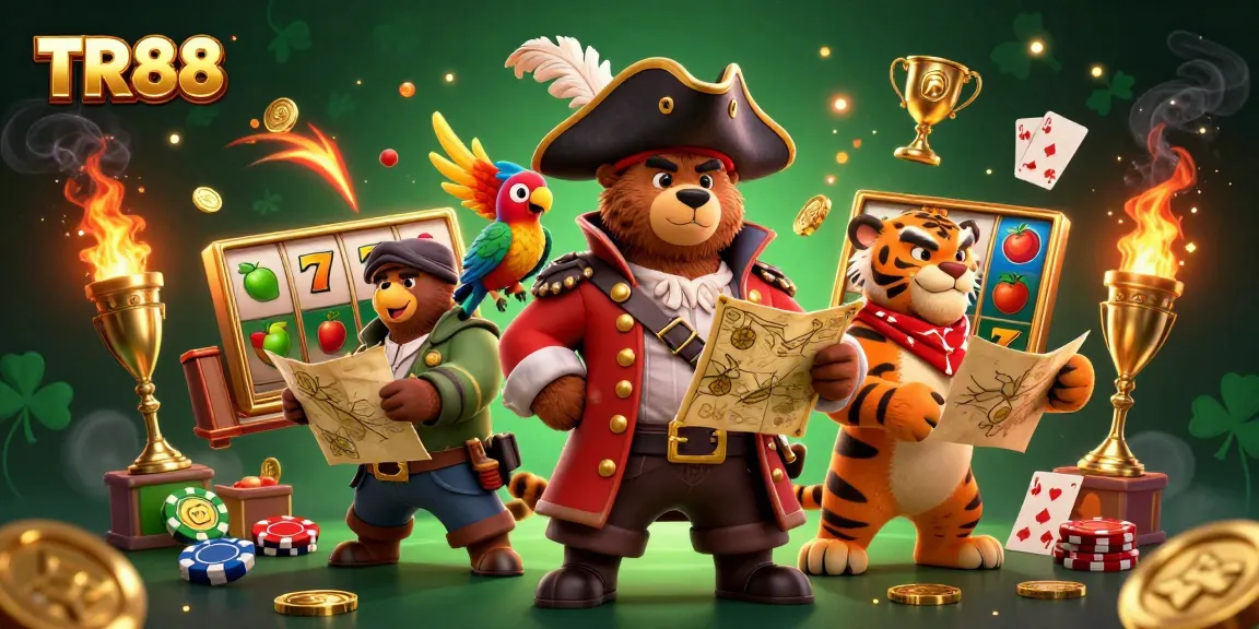 Spin your way to winnings with TR88's immersive casino scene featuring vibrant characters and dynamic gaming elements.