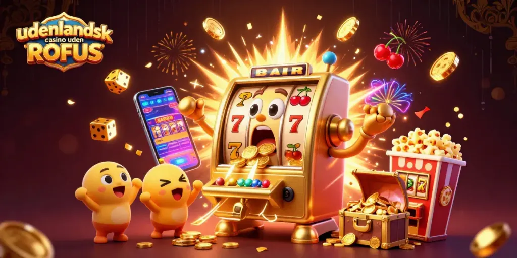 Engage with udenlandsk casino uden ROFUS as animated jackpot machines celebrate a big win.